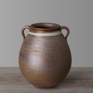 Two Handle Vase with a Rustic and White Band Glaze