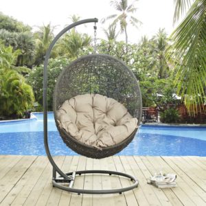 Hide Outdoor Patio Swing Chair in Grey and Beige by Modway
