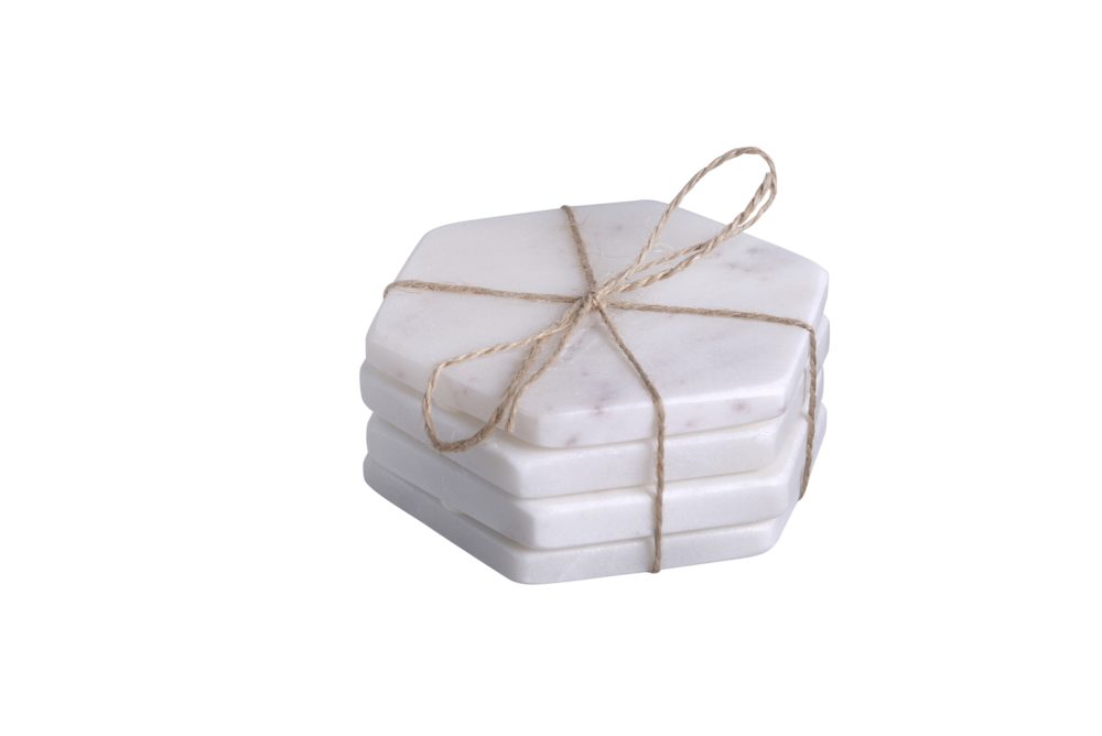 White Marble Hex Coasters Set of 4 by BIDKhome