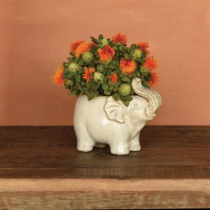 Fancy White Ceramic Elephant Cachepot by HomArt