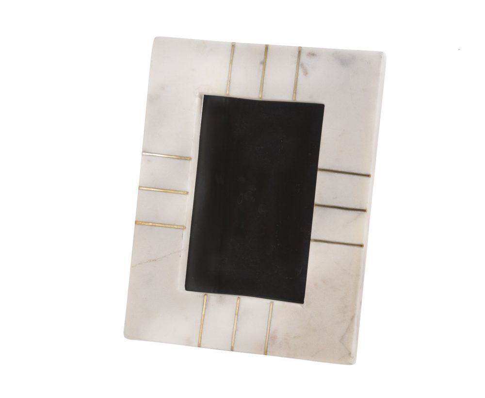 White Marble Frame with Brass Inlay by BIDKhome