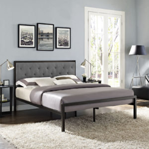 Mia Queen Fabric Bed in Brown Gray by Modway