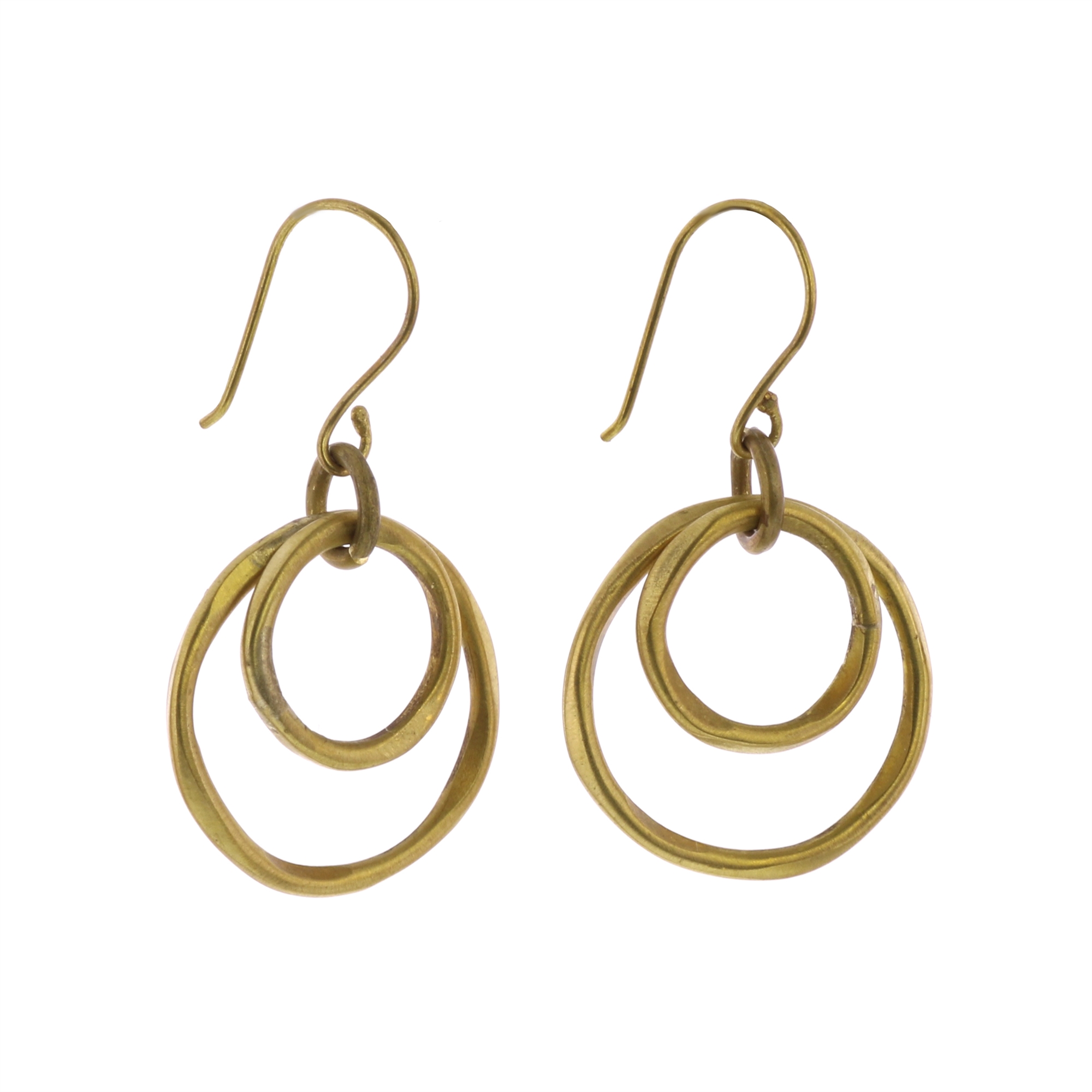 Small Round Brass Gemini Earrings by Ora Ten - Seven Colonial