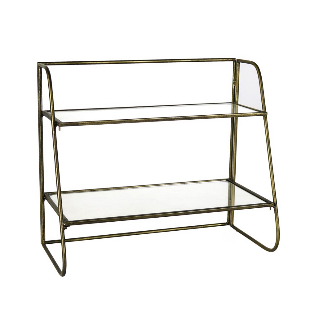 Lena 2-Tier Stand with Glass Shelves and a Brass Frame by HomArt - Image 3