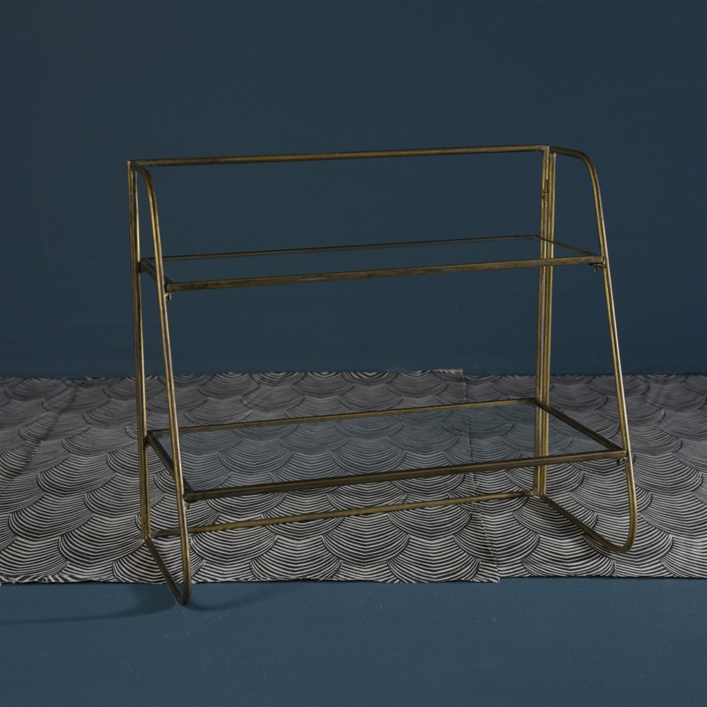 Lena 2-Tier Stand with Glass Shelves and a Brass Frame by HomArt - Image 2