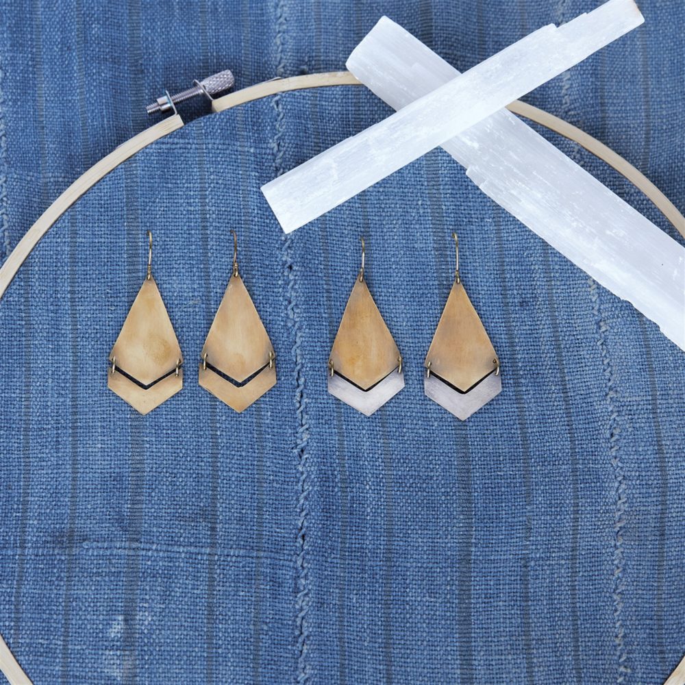 Orion Brass and Silver Arrow Earrings by Ora Ten - Image 2