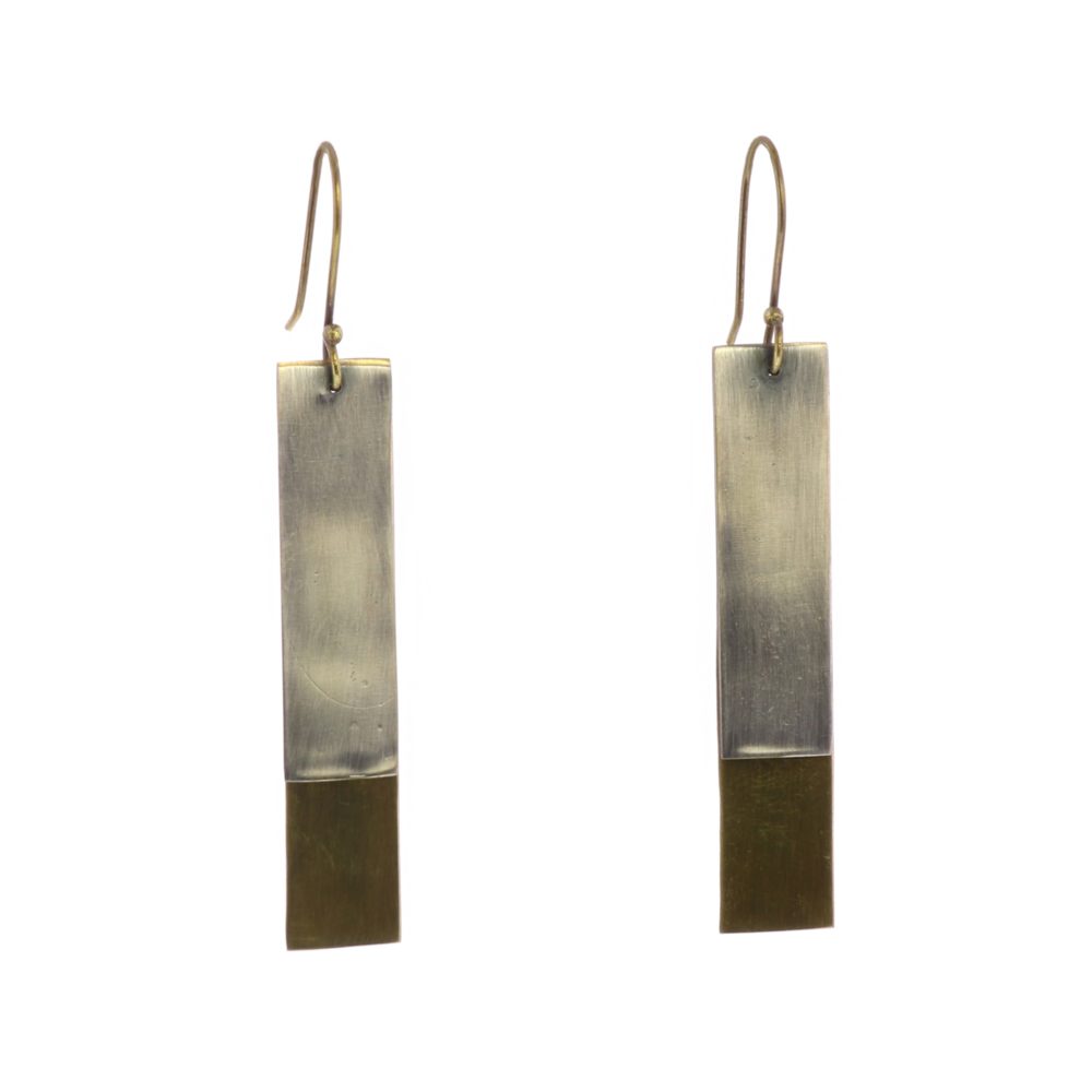 Halley Brass and Silver Rectangle Earrings by Ora Ten - Image 3