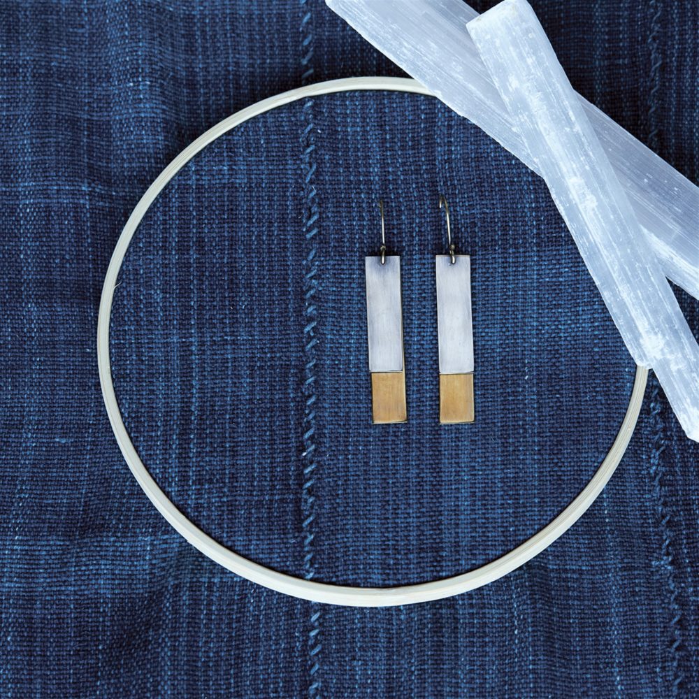 Halley Brass and Silver Rectangle Earrings by Ora Ten