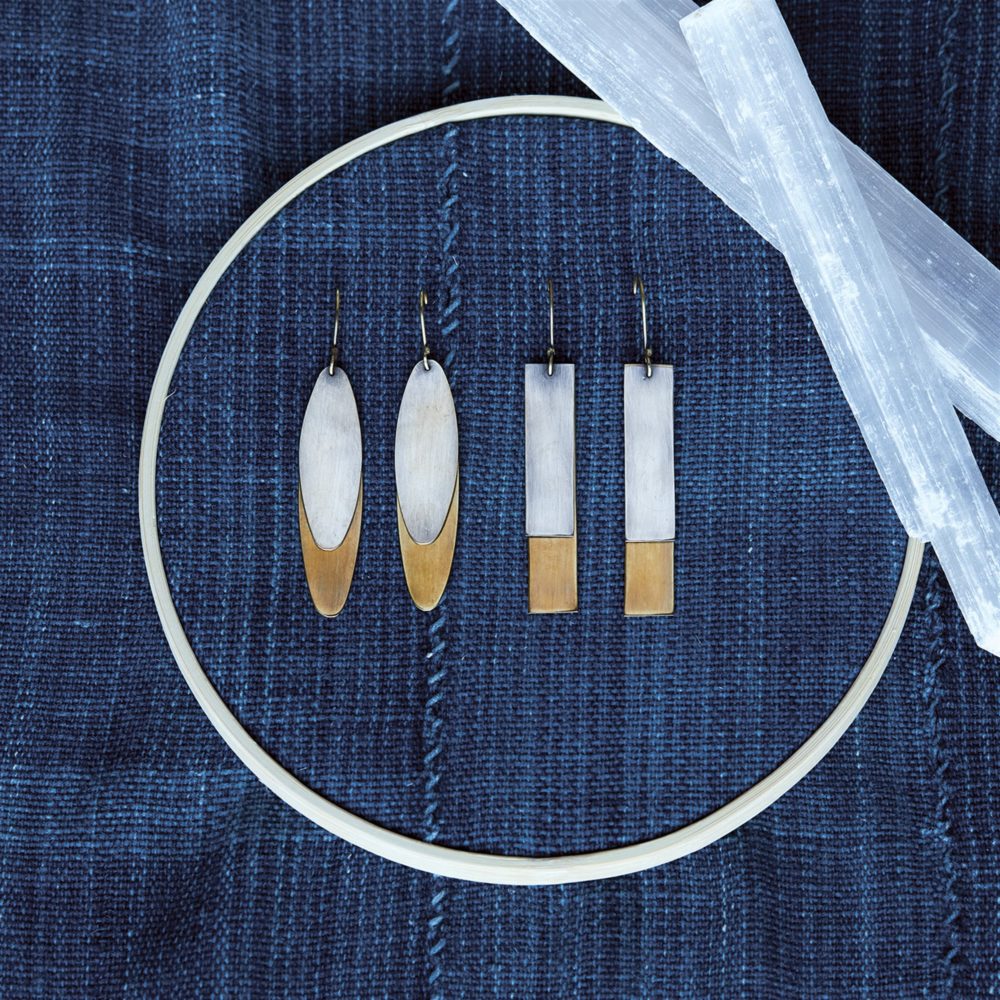 Halley Brass and Silver Rectangle Earrings by Ora Ten - Image 2