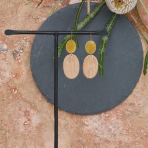 Leucadia Brass and Light Wood Oval Earrings by Ora Ten