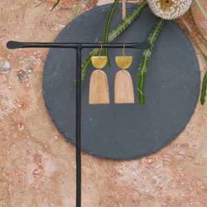 Leucadia Brass and Light Wood Arches Earrings by Ora Ten