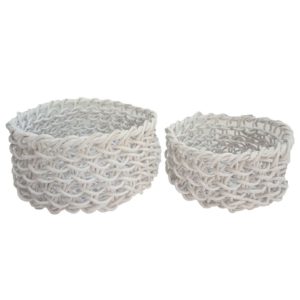 Set of 2 Small Round White Folding Baskets by BIDKhome