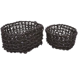 Set of 2 Small Round Black Folding Baskets by BIDKhome