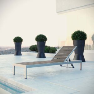 Shore Outdoor Patio Aluminum Chaise in Silver and Gray by Modway