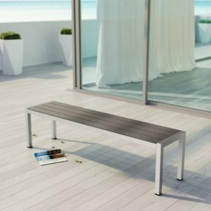 Shore Outdoor Patio Aluminum Bench in Silver and Gray by Modway