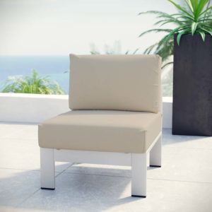 Shore Armless Outdoor Patio Aluminum Chair in Silver and Beige by Modway