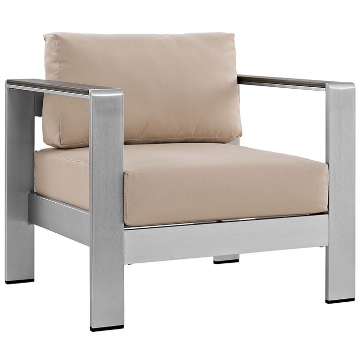 Shore Outdoor Patio Aluminum Armchair in Silver and Beige by Modway - Image 2