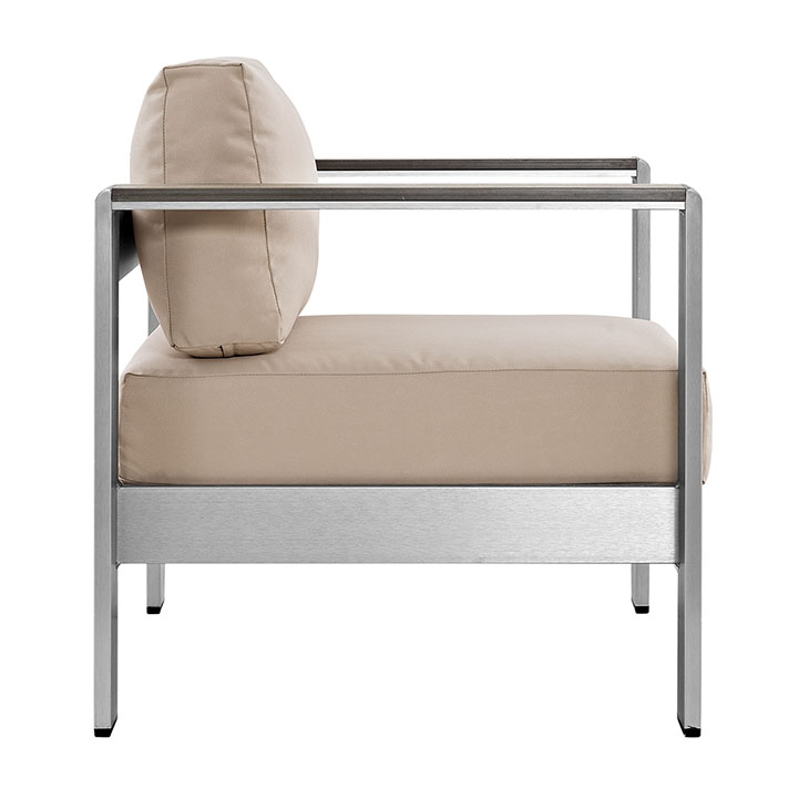 Shore Outdoor Patio Aluminum Armchair in Silver and Beige by Modway - Image 3