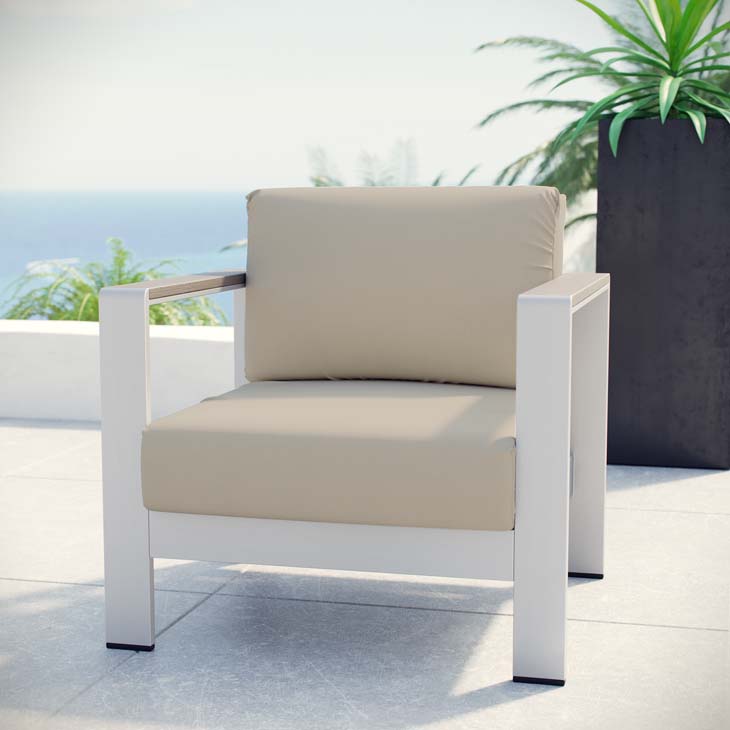 Shore Outdoor Patio Aluminum Armchair in Silver and Beige by Modway