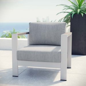 Shore Outdoor Patio Aluminum Armchair in Silver and Gray by Modway
