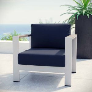 Shore Outdoor Patio Aluminum Armchair in Silver and Navy by Modway