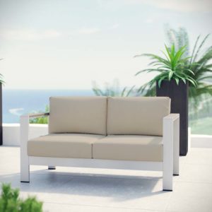Shore Outdoor Patio Aluminum Loveseat in Silver and Beige by Modway