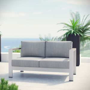 Shore Outdoor Patio Aluminum Loveseat in Silver and Gray by Modway