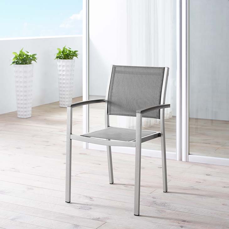 Shore Outdoor Patio Aluminum Dining Chair In Silver And Gray By Modway Seven Colonial