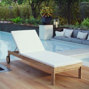 Upland Outdoor Patio Teak Chaise in Natural with White Cushions by Modway
