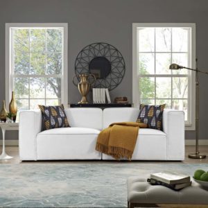 Mingle Two Piece Upholstered Fabric Sectional Sofa in White by Modway