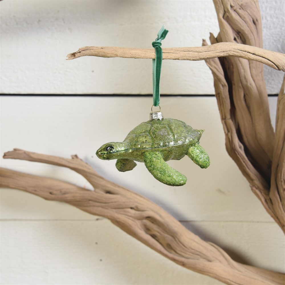 Glass Sea Turtle Ornament Set of 2 by HomArt