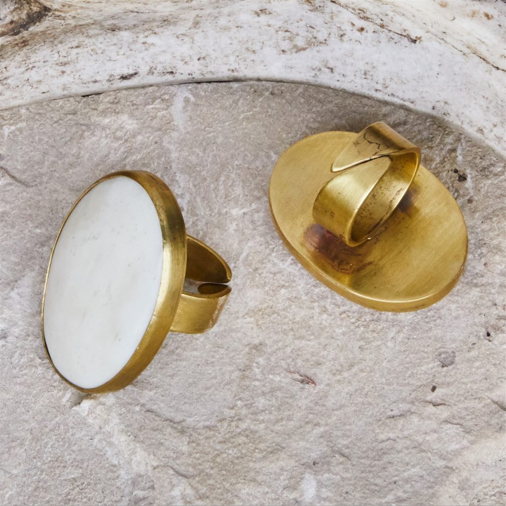 White Bone Bezel Set Ring by Ora Ten