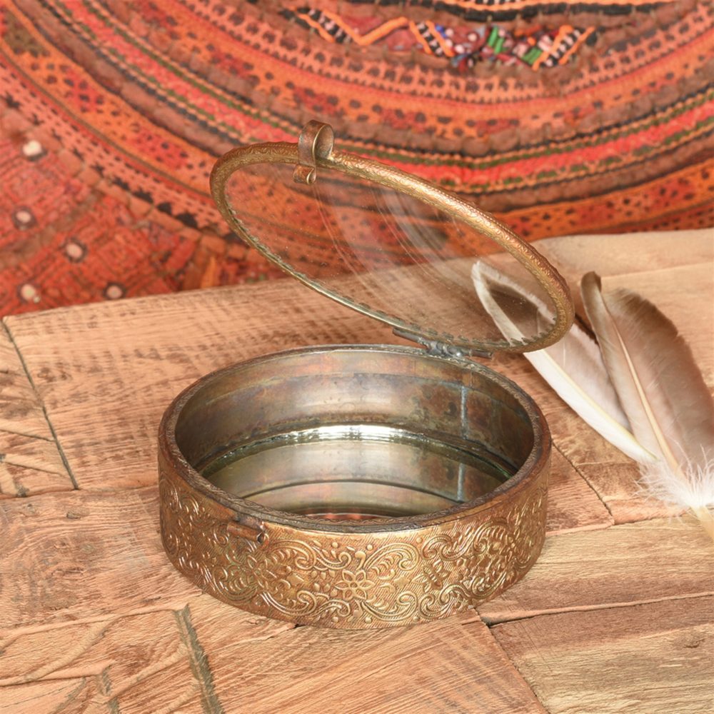 Large Round Josephine Mirrored Brass Box by HomArt