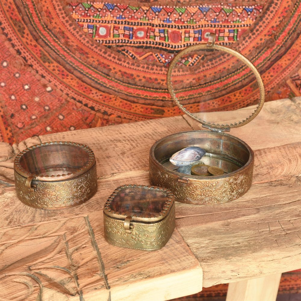 Large Round Josephine Mirrored Brass Box by HomArt - Image 2
