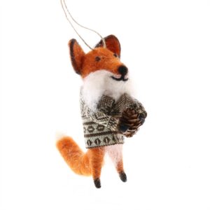 Felt Fox with Bundle Ornament Set of 2 by HomArt