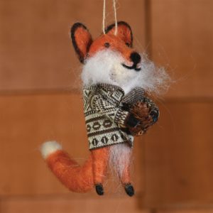 Felt Fox with Bundle Ornament Set of 2 by HomArt