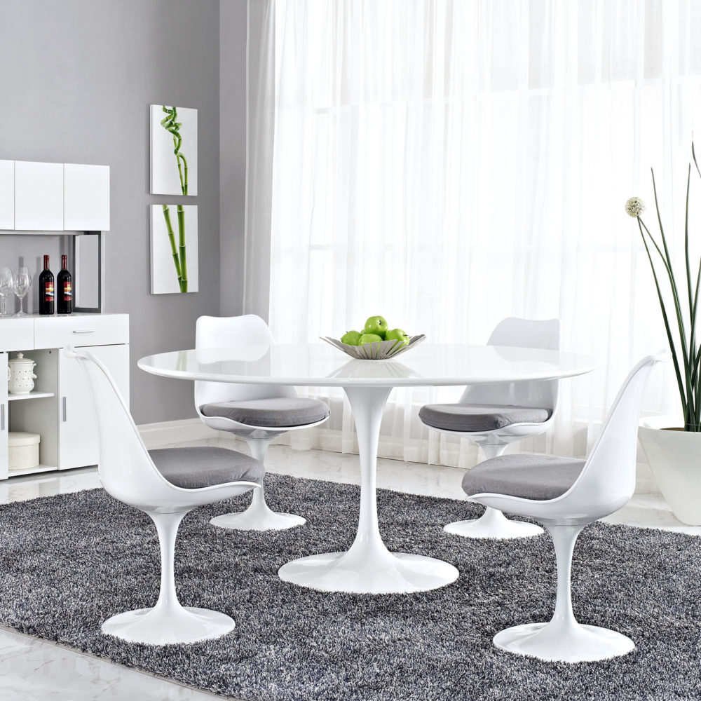 Lippa 60" Round Wood Top Dining Table in White by Modway