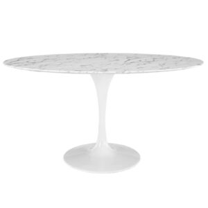 Lippa 60" Oval Artificial Marble Dining Table in White by Modway
