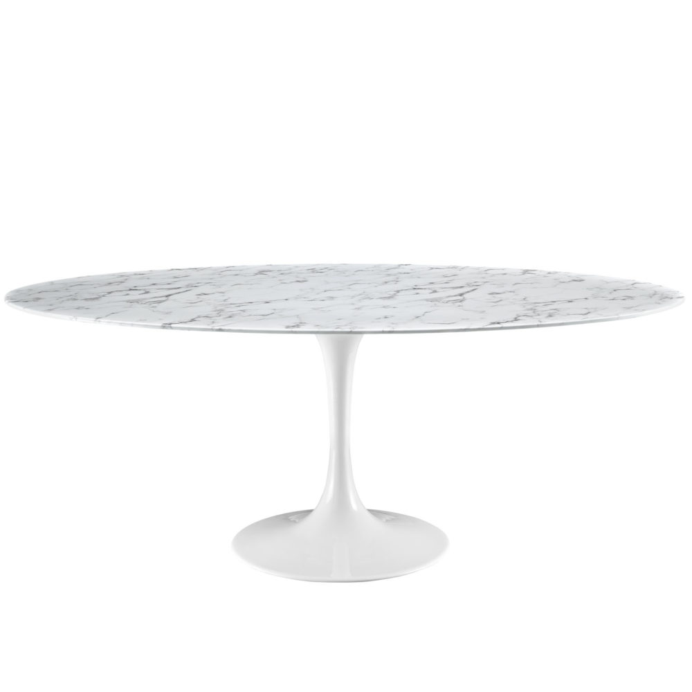 Lippa 78" Oval Artificial Marble Dining Table in White by Modway - Image 4