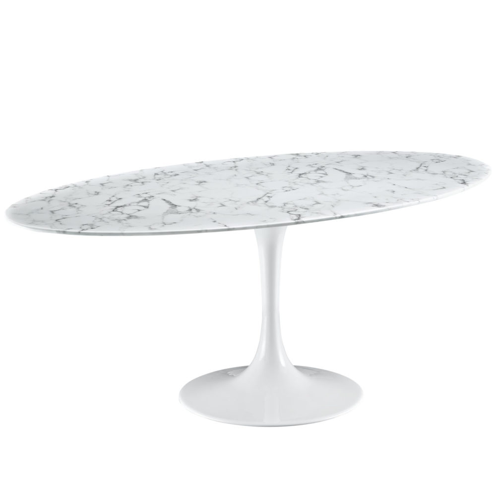 Lippa 78" Oval Artificial Marble Dining Table in White by Modway - Image 2