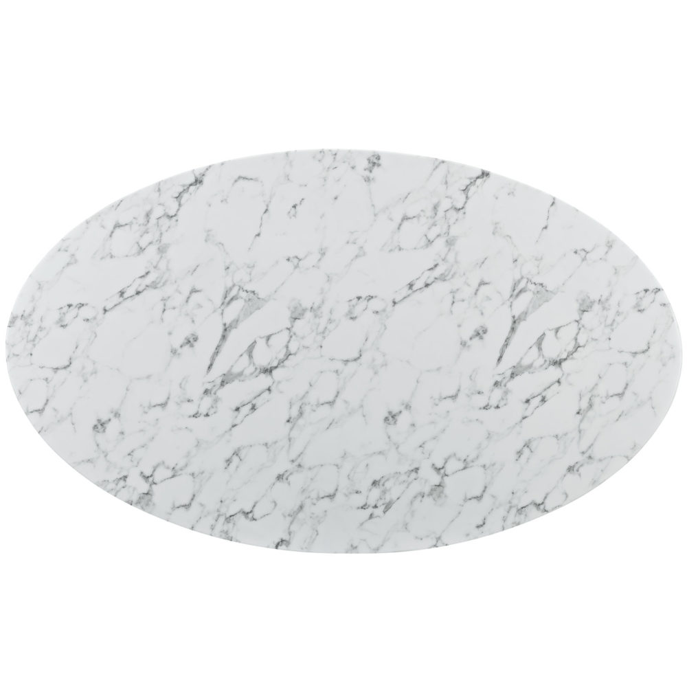 Lippa 78" Oval Artificial Marble Dining Table in White by Modway - Image 3