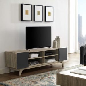 Tread 70" Media Console TV Stand in Natural and Gray by Modway