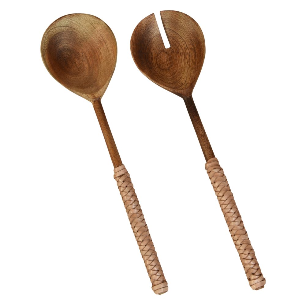 Burke Wood and Leather Salad Servers by HomArt