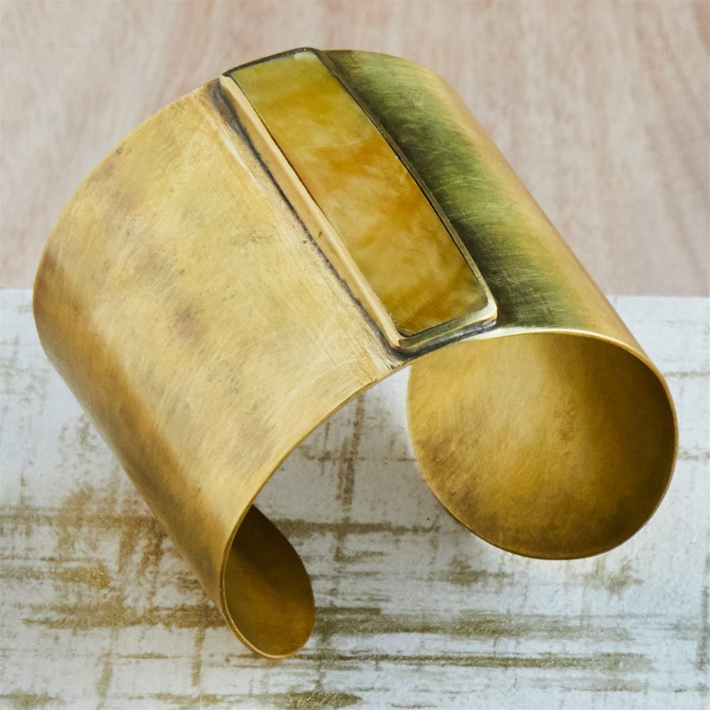 Suja Cuff with Bezel Set Mother of Pearl by Ora Ten