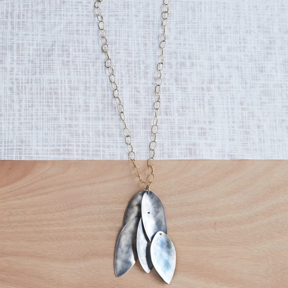 Dona Silver and Dark Mother of Pearl Necklace by Ora Ten