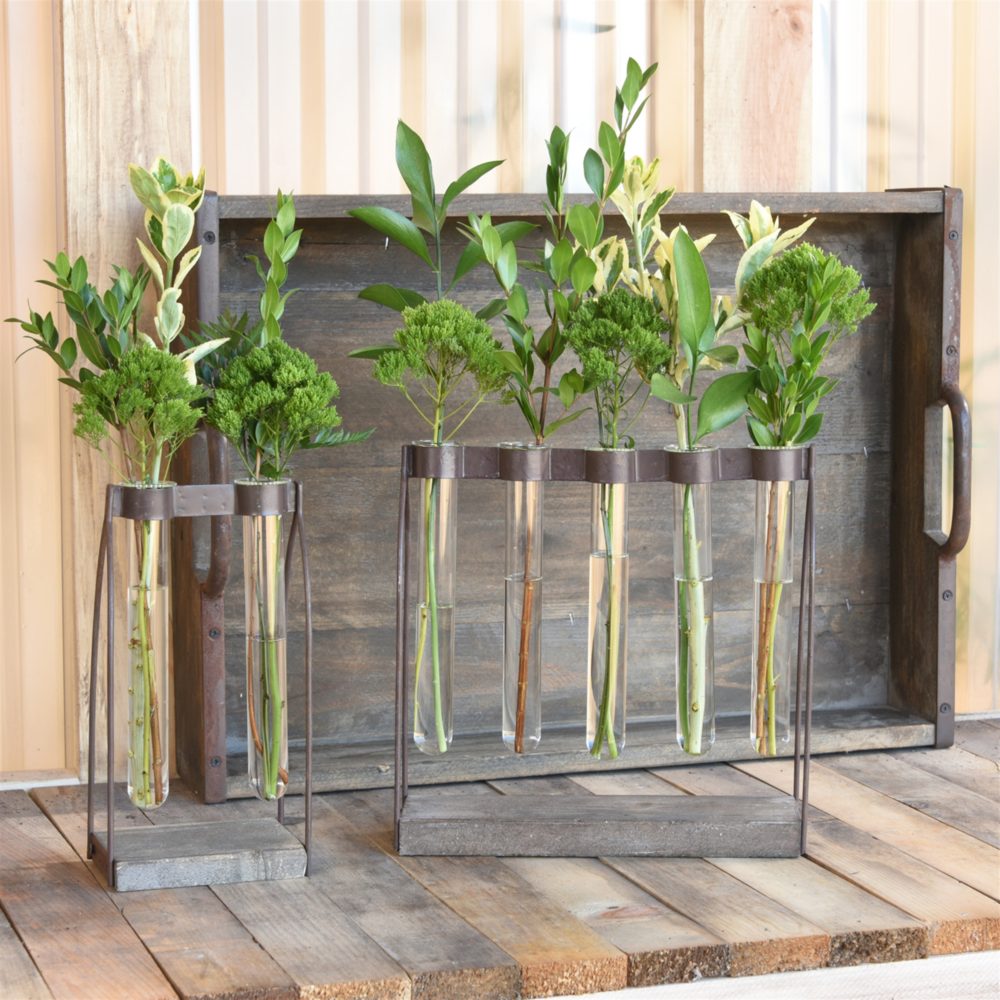 Mirabelle Wood, Iron and Glass Tube Vases by HomArt