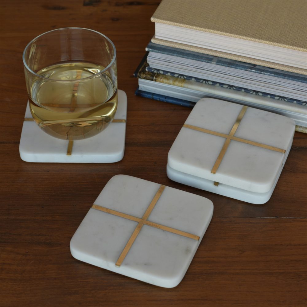 Aperture Marble and Brass Coasters Set of 4 by HomArt