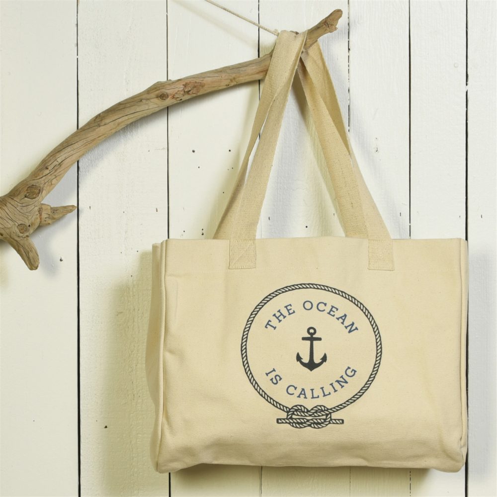 The Ocean is Calling Canvas Beach Tote by HomArt