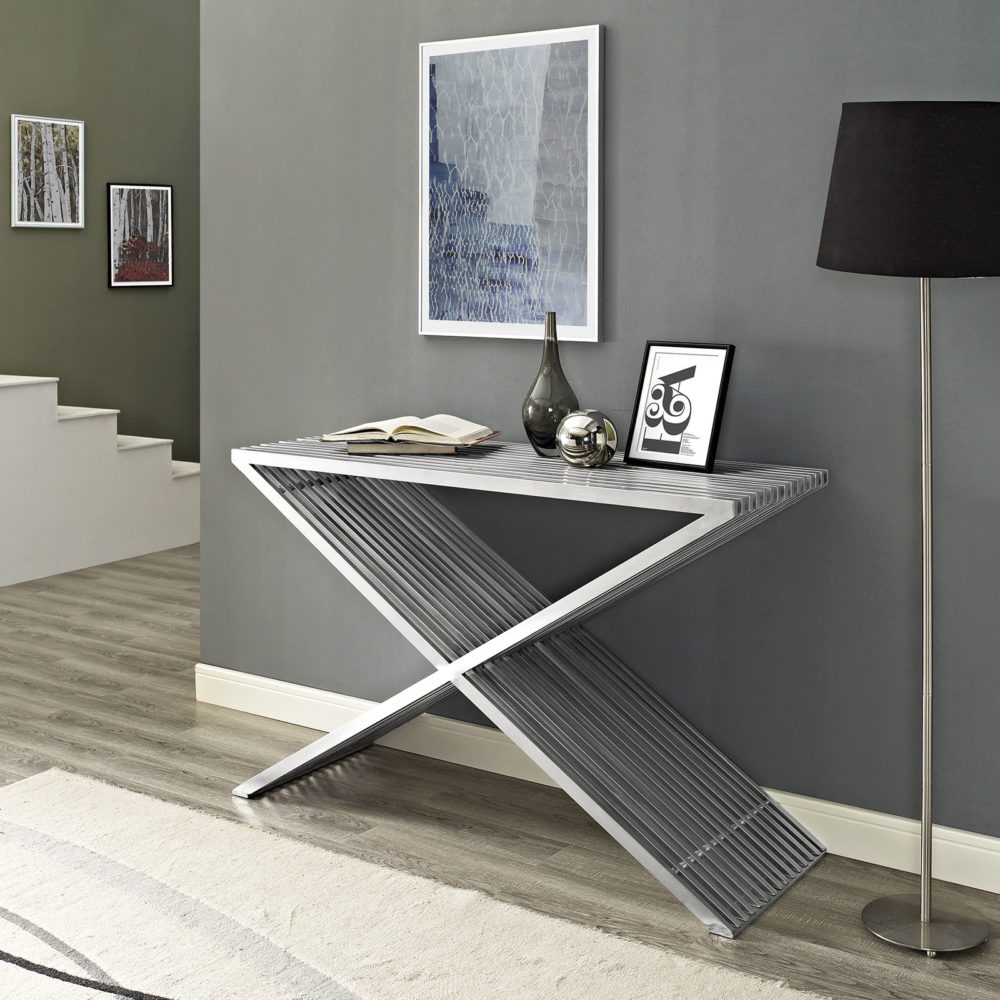 Press Console Table in Silver by Modway