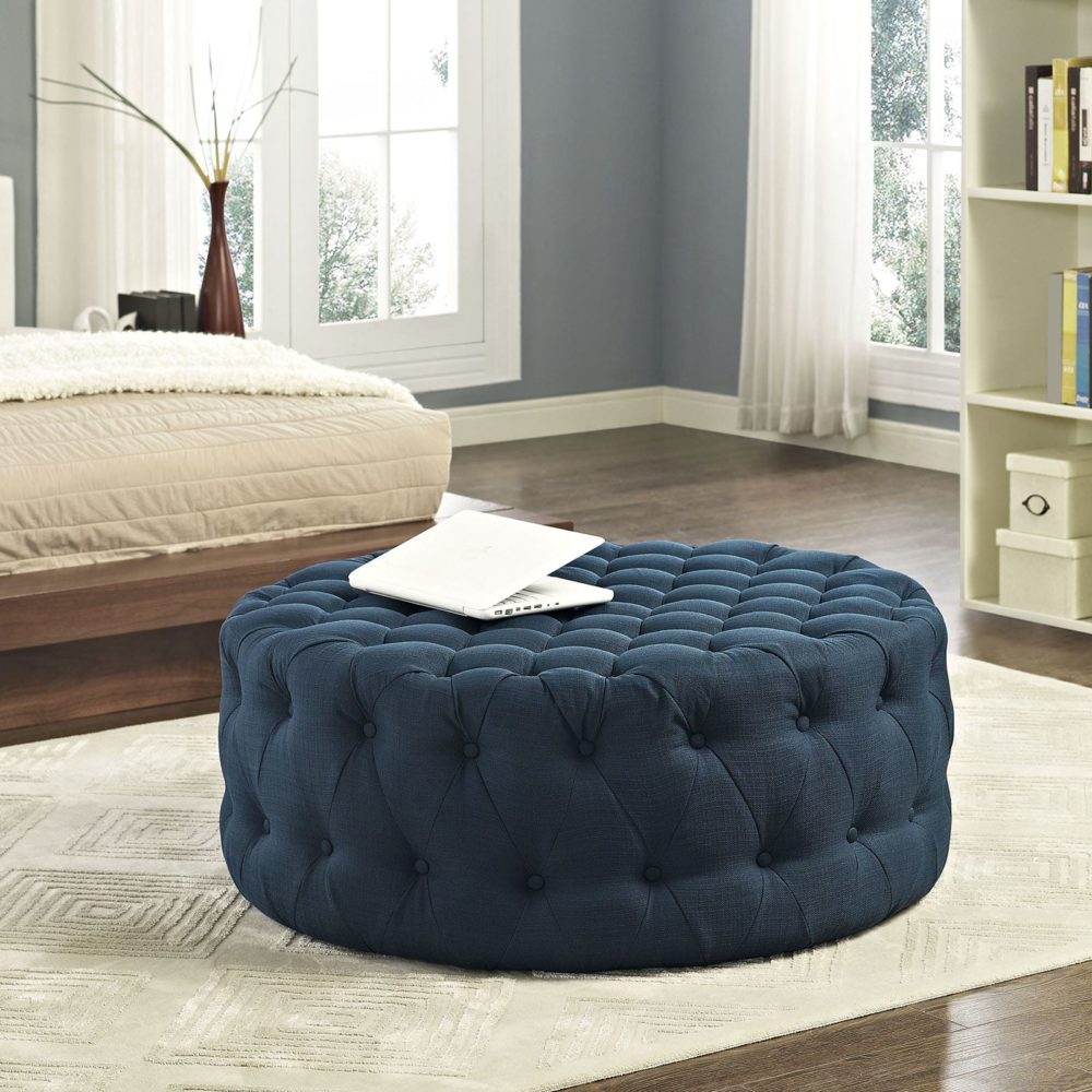 Amour Upholstered Fabric Ottoman in Azure by Modway - Image 2